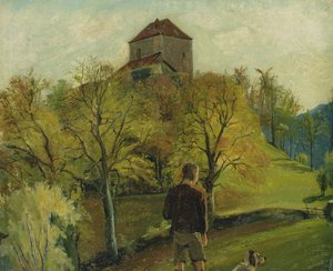 Zenoburg i Tyrol, ca. 1831 (olje på papir montert på kort)